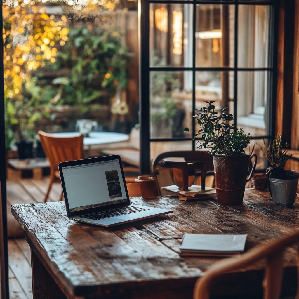 tafel met computer en notebook